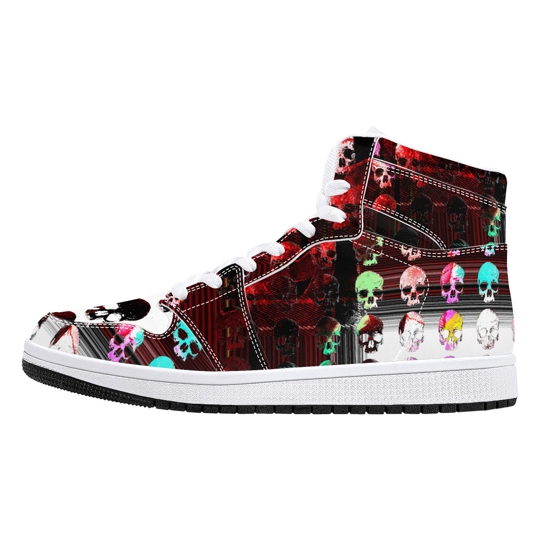 Multicolored skull print High-Top Leather Sneakers - White