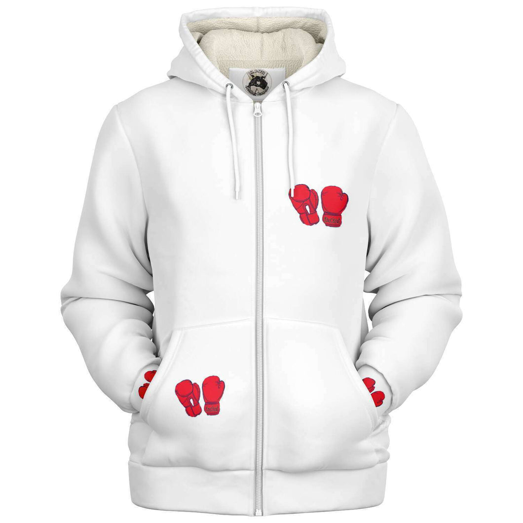 Boxing print micro fleece zip up hoodies