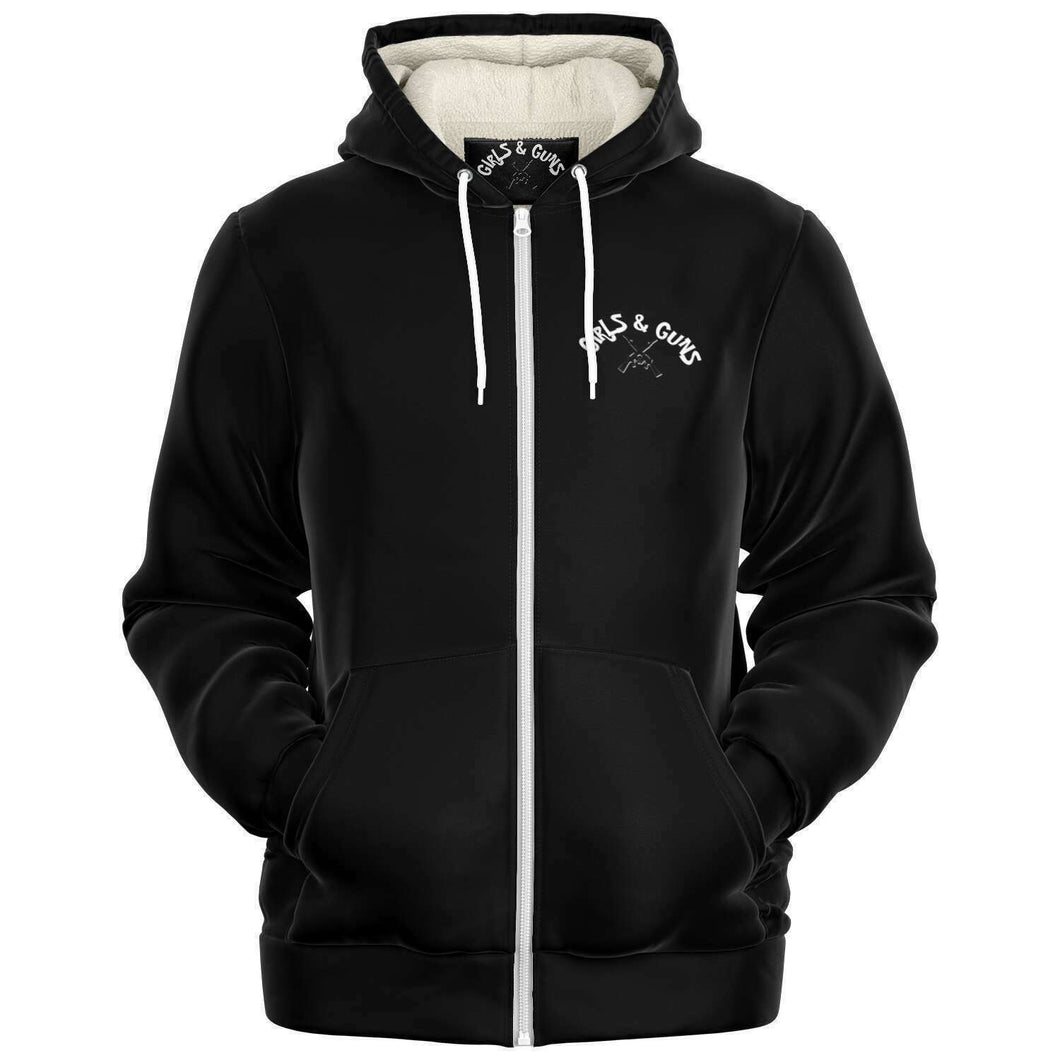 Girls n Guns print black macro  zip up hoodie hoodie