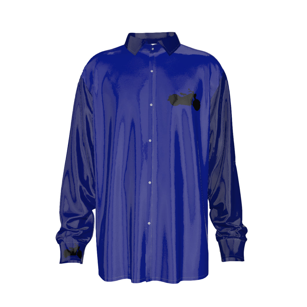 Purple/motorcycle Print Men's Imitation Silk Long-Sleeved Shirt