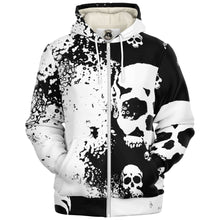 Load image into Gallery viewer, Blk/wh Skull print hoodies Sherpa fleece hoodie
