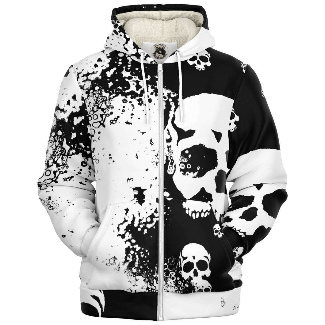 Blk/wh Skull print hoodies Sherpa fleece hoodie