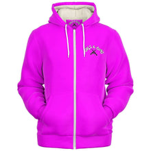 Load image into Gallery viewer, Girls n Guns print pink micro fleece zip up hoodie
