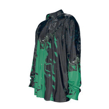 Load image into Gallery viewer, Green/blk abstract Print Men&#39;s Imitation Silk Long-Sleeved Shirt
