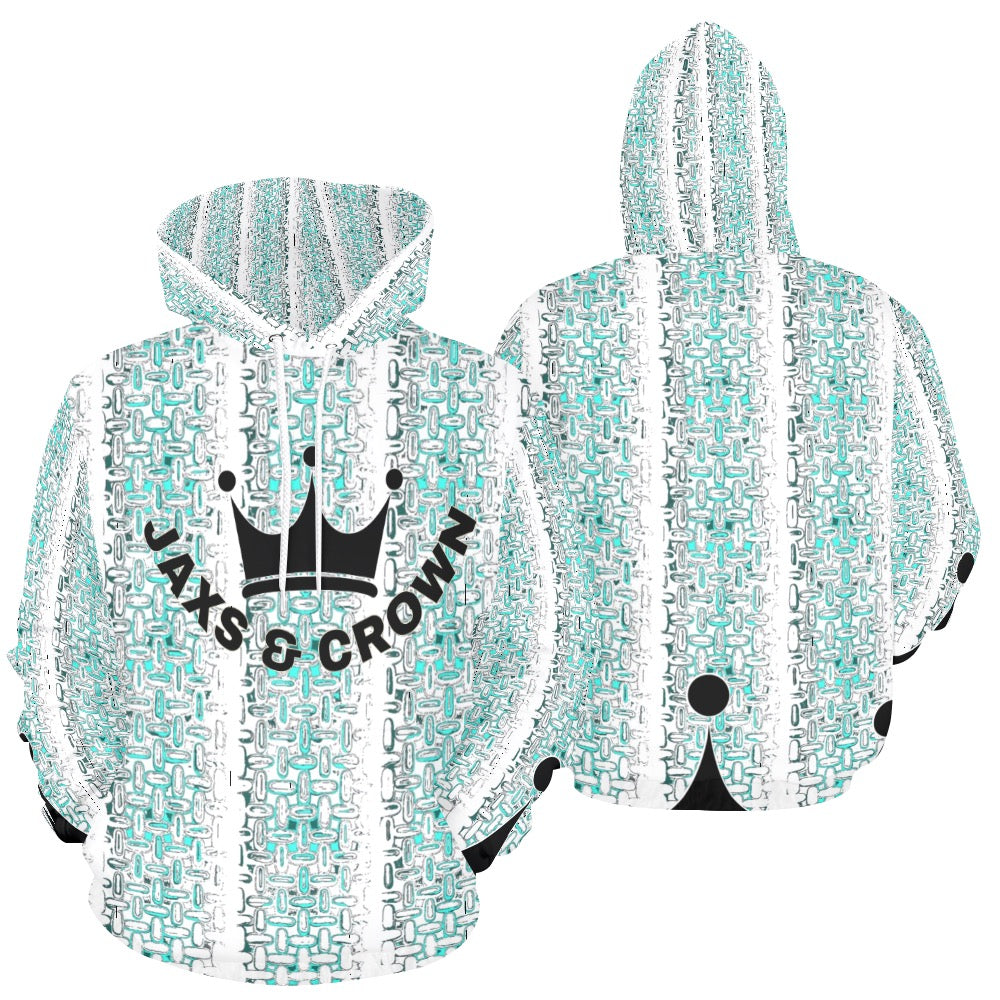 Jaxs n crown teal and white print,  All Over Print Hoodie for Men (USA Size) (Model H13)