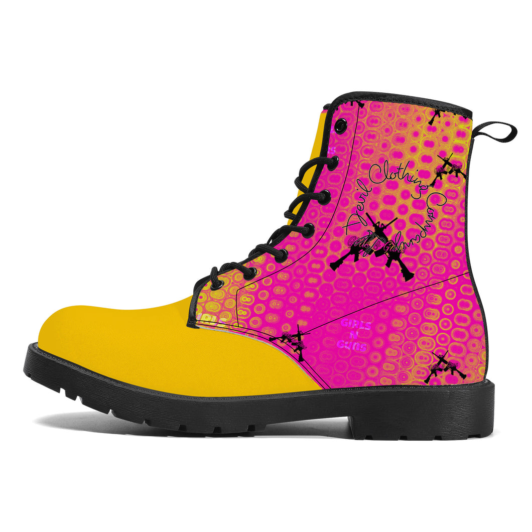 Girls n Guns gold/pink print D41 Leather Boots