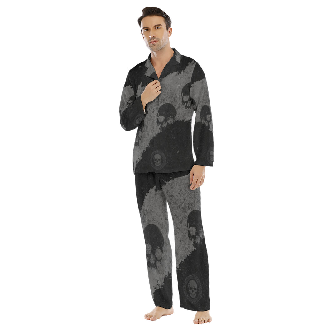Blk/grey skull Print Men's Lapel Pajama Set