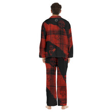 Load image into Gallery viewer, Plaid red/blk skulls Print Men&#39;s Lapel Pajama Set
