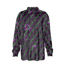 Load image into Gallery viewer, Green/pur skull print Men&#39;s Imitation Silk Long-Sleeved Shirt
