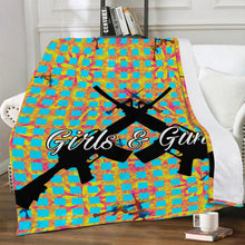 Load image into Gallery viewer, Girls n Guns teal sq print D43 Blankets
