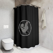 Load image into Gallery viewer, COCK N LOAD Polyester Shower Curtain. Black and silver.
