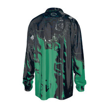 Load image into Gallery viewer, Green/blk abstract Print Men&#39;s Imitation Silk Long-Sleeved Shirt
