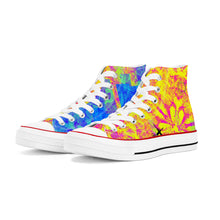 Load image into Gallery viewer, Girls n Guns Blu/yello abstract print D70 High Top Canvas Shoes - White
