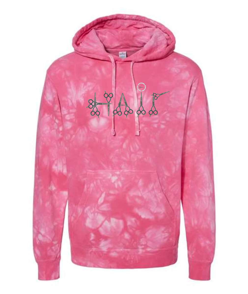 Hair print Unisex Midweight Tie-Dyed DTG Hooded Sweatshirt