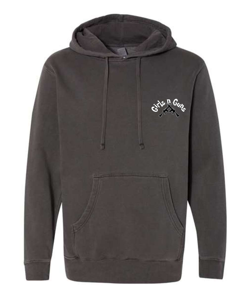 Girls n Guns print Independent Trading Co. - Unisex Midweight Pigment-Dyed Embroidered Hooded Sweatshirt