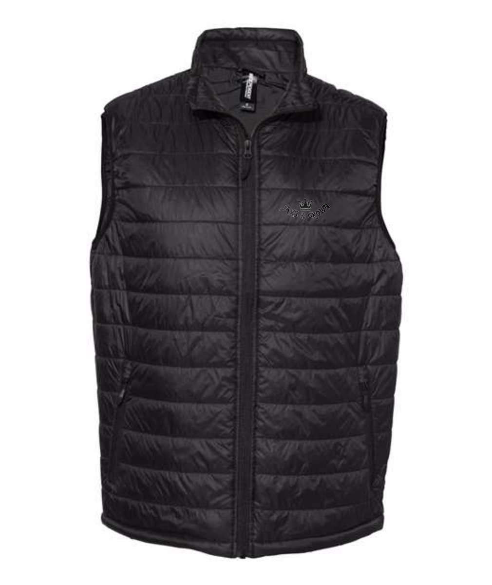 Jaxs n crown print Independent Trading Co. - Puffer Vest Embroidered