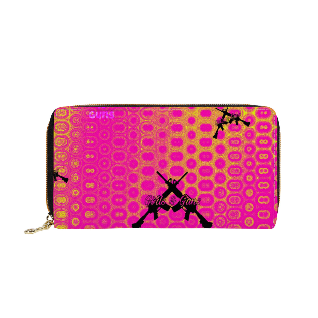 Girls n Guns pink circle print SF_F2 L Zipper Purse Clutch Bag