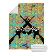Load image into Gallery viewer, Girls n Guns teal sq print D43 Blankets
