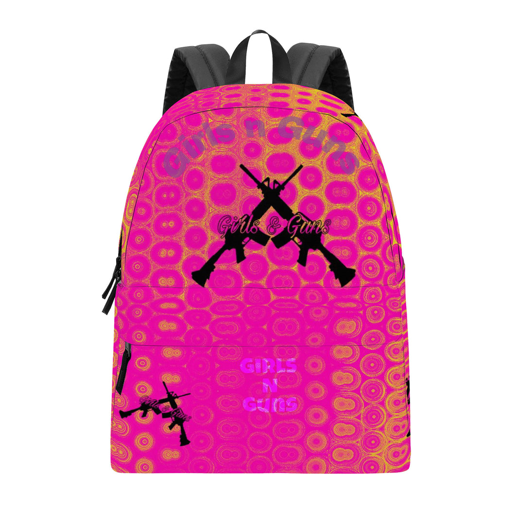 Girls n Guns pink circle print D39 All Over Print Cotton Backpack